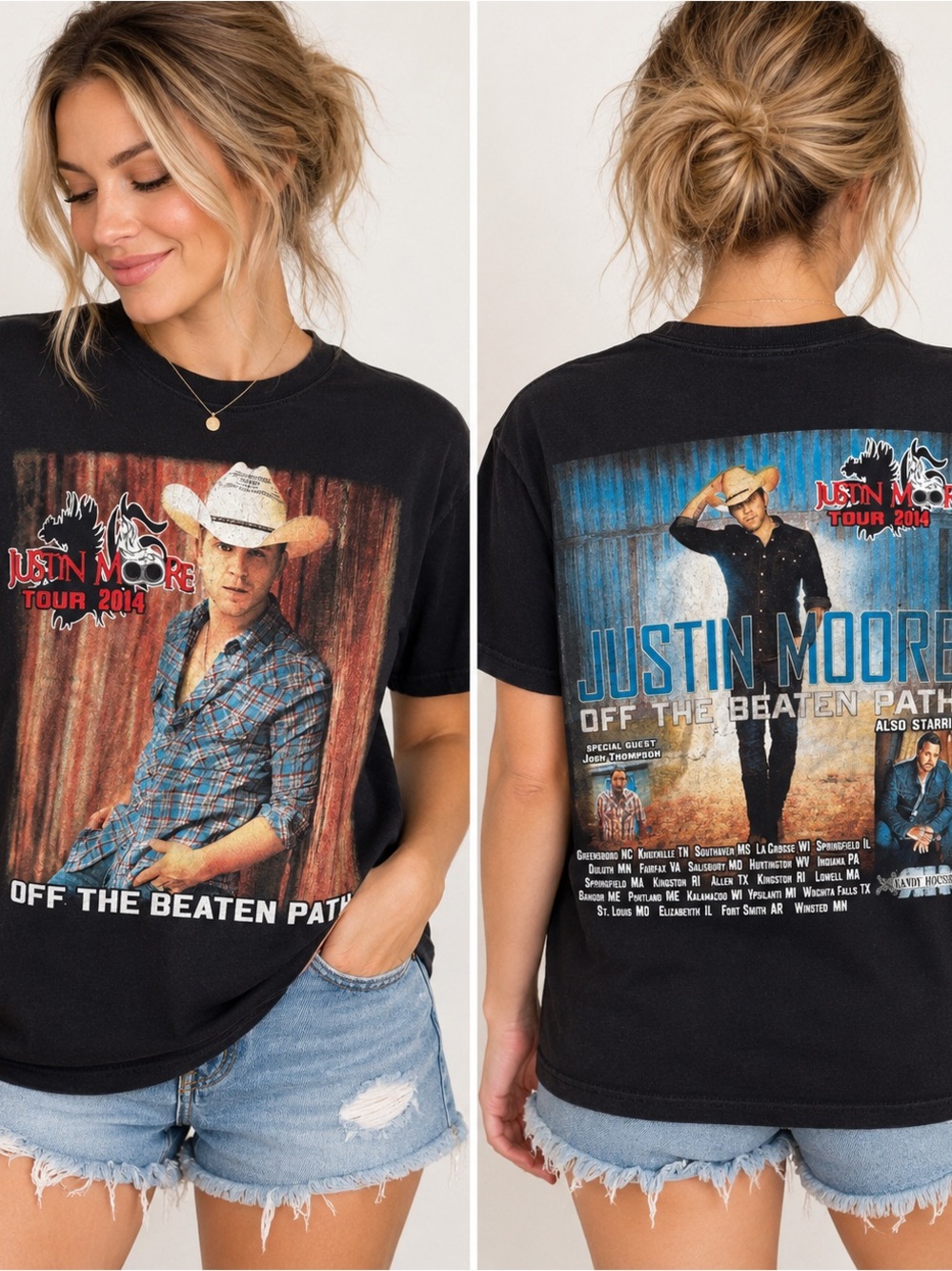 Justin Moore Off The Beaten Path Tour 2014 Double Sided Country Tee S